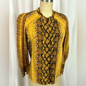 Joie Brown Snakeprint Puff Sleeved 70s Blouse Top X Small